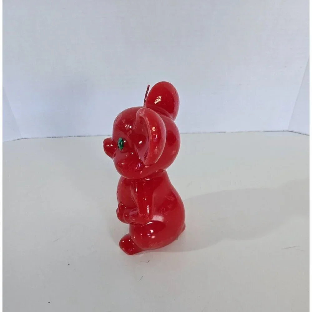Vintage Candle Christmas Mouse Red With Green Sequin Eyes